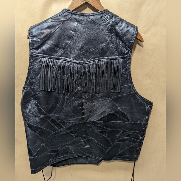Navarre Leather Co Genuine Buffalo Fringe Vest Italian Stone Men's sz 4X Black - Picture 5 of 6